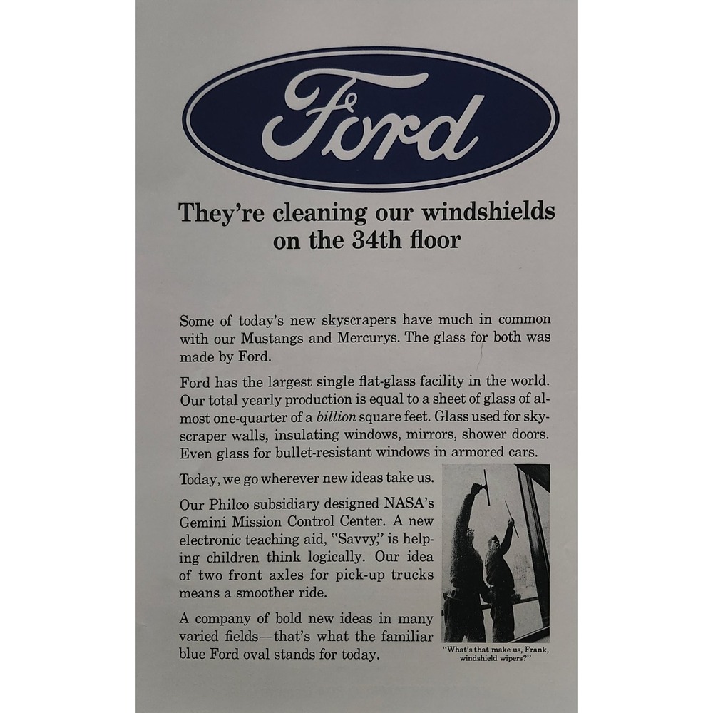 Vintage 1966 Ford Magazine Ad Glass Skyscraper NASA Gemini Mid-Century Print